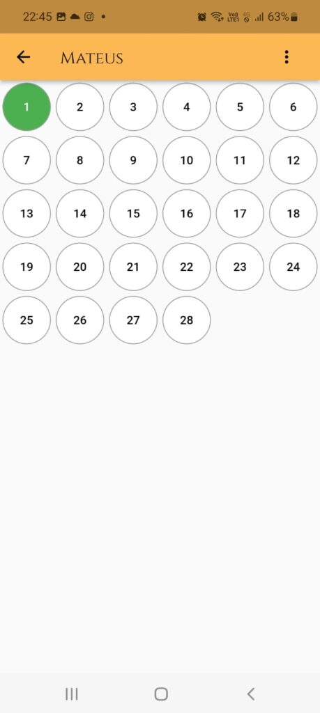 Tela de listagem dos capítulos do livro selecionado.